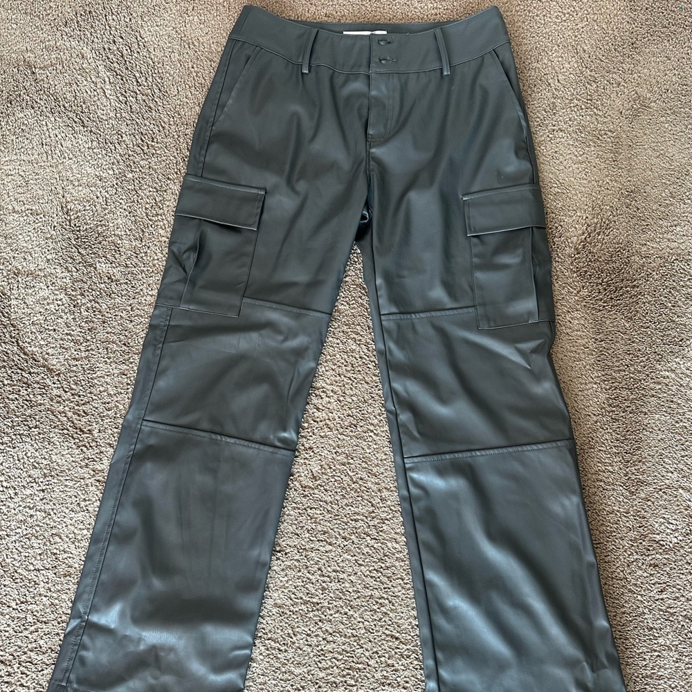 Stylish Leather Gray Cargo Pants